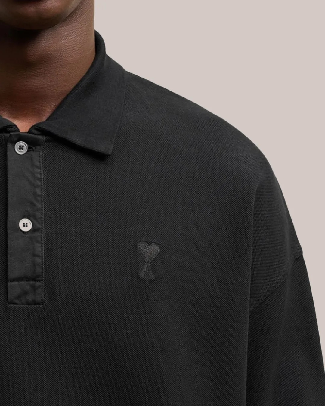 AMI Paris Ami De Coeur Long-Sleeved Polo Shirt in Two Colors