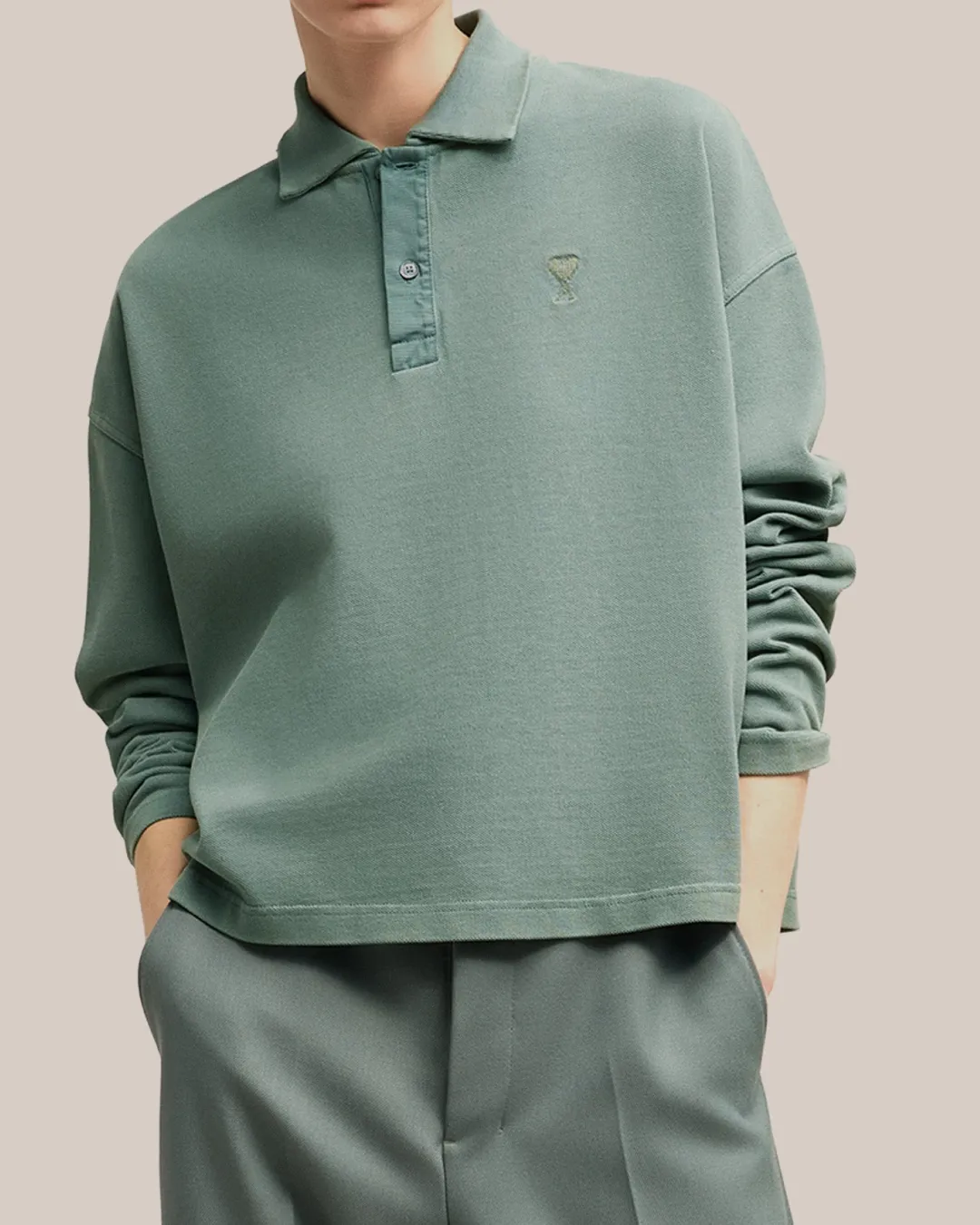 AMI Paris Ami De Coeur Long-Sleeved Polo Shirt in Two Colors