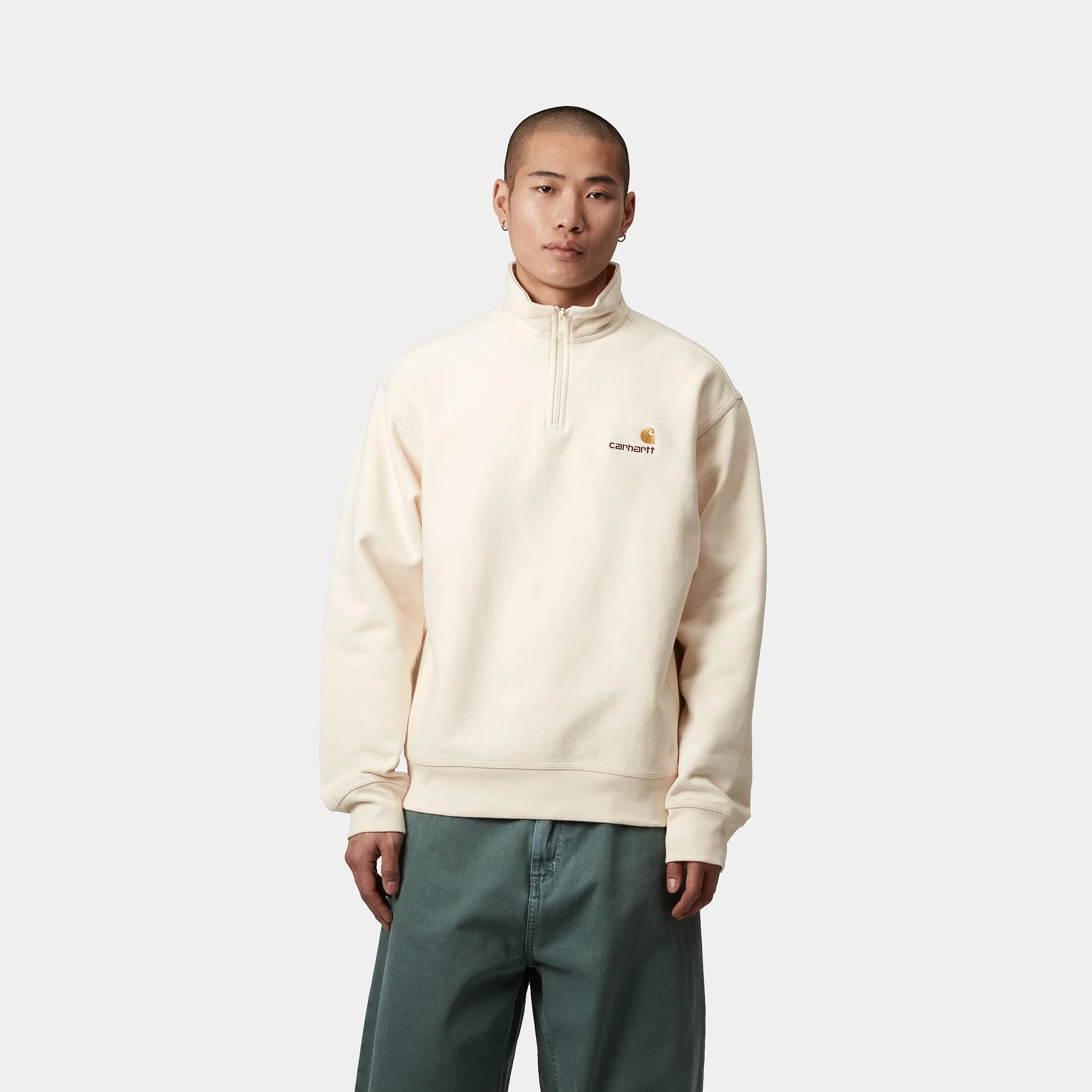 CARHARTT WIP HALF ZIP AMERICAN SCRIPT SWEAT | SUDADERA CON MEDIA CREMALLERA Y CUELLO ALTO