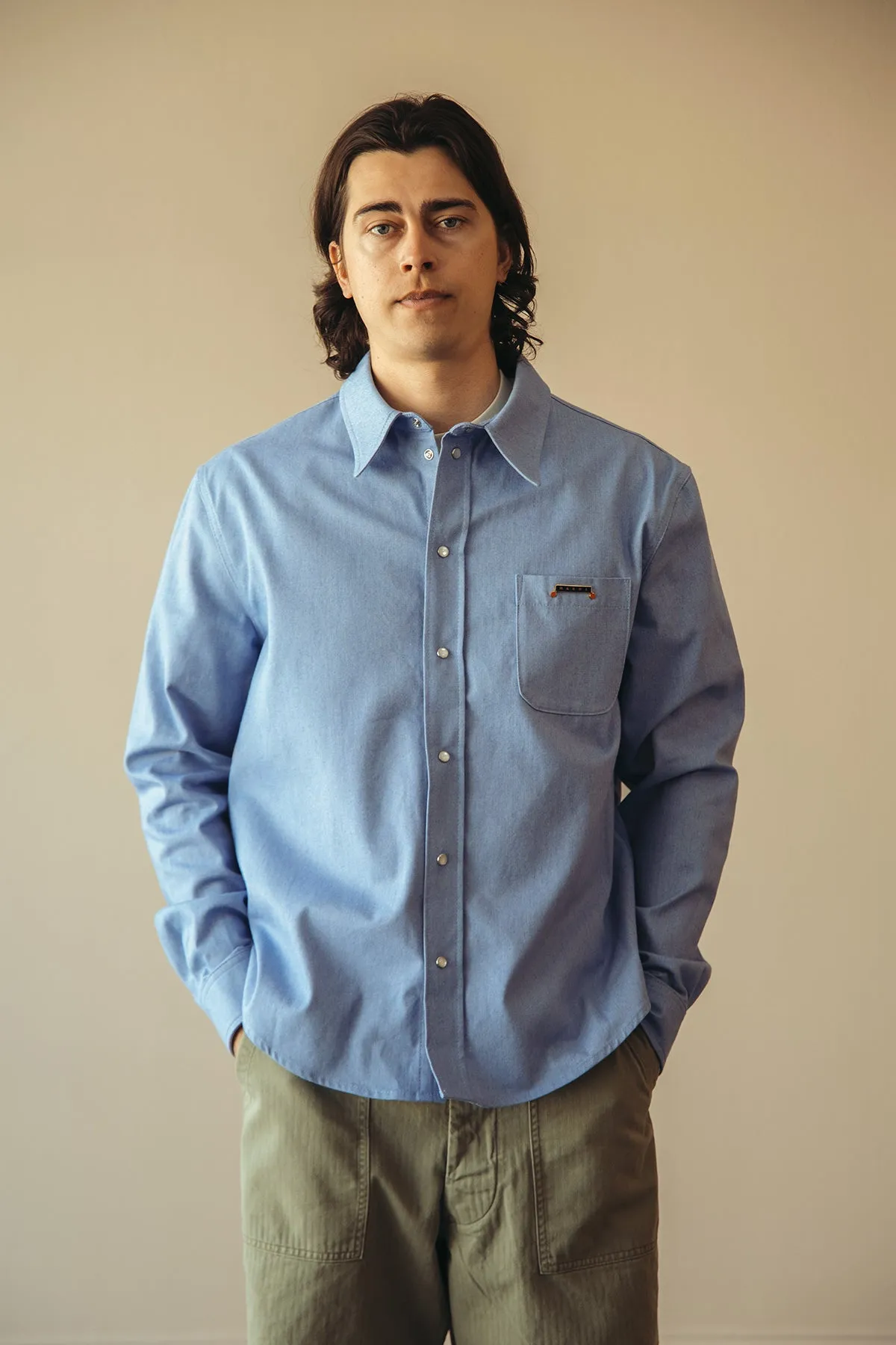 Colored Light Denim Western Shirt - Iris Blue