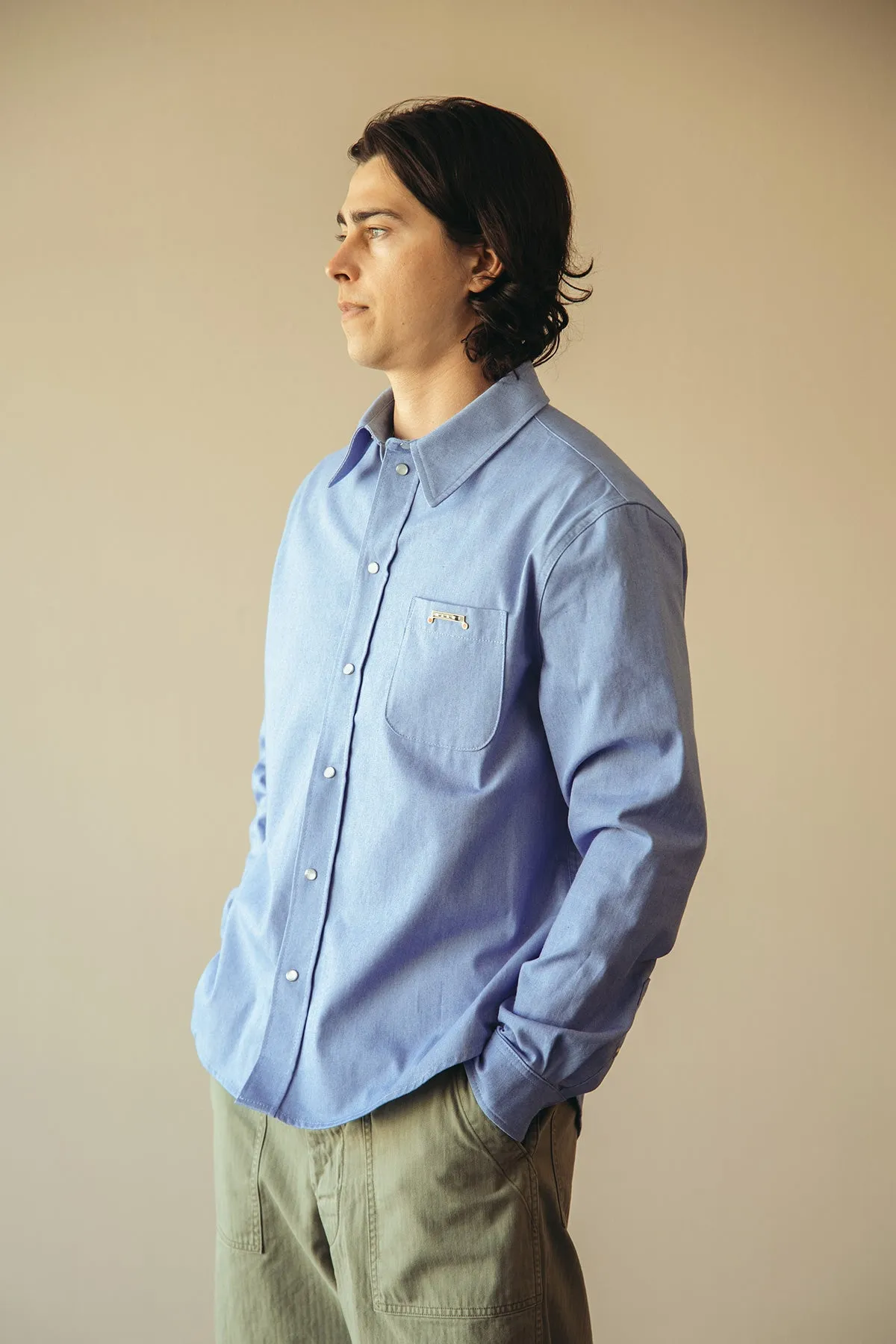 Colored Light Denim Western Shirt - Iris Blue