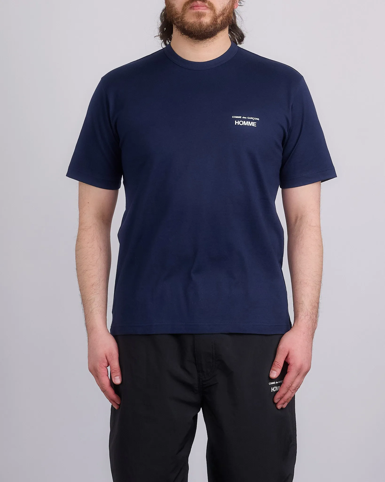 COMME des GARONS HOMME Cotton Jersey Chest Logo T-Shirt Navy