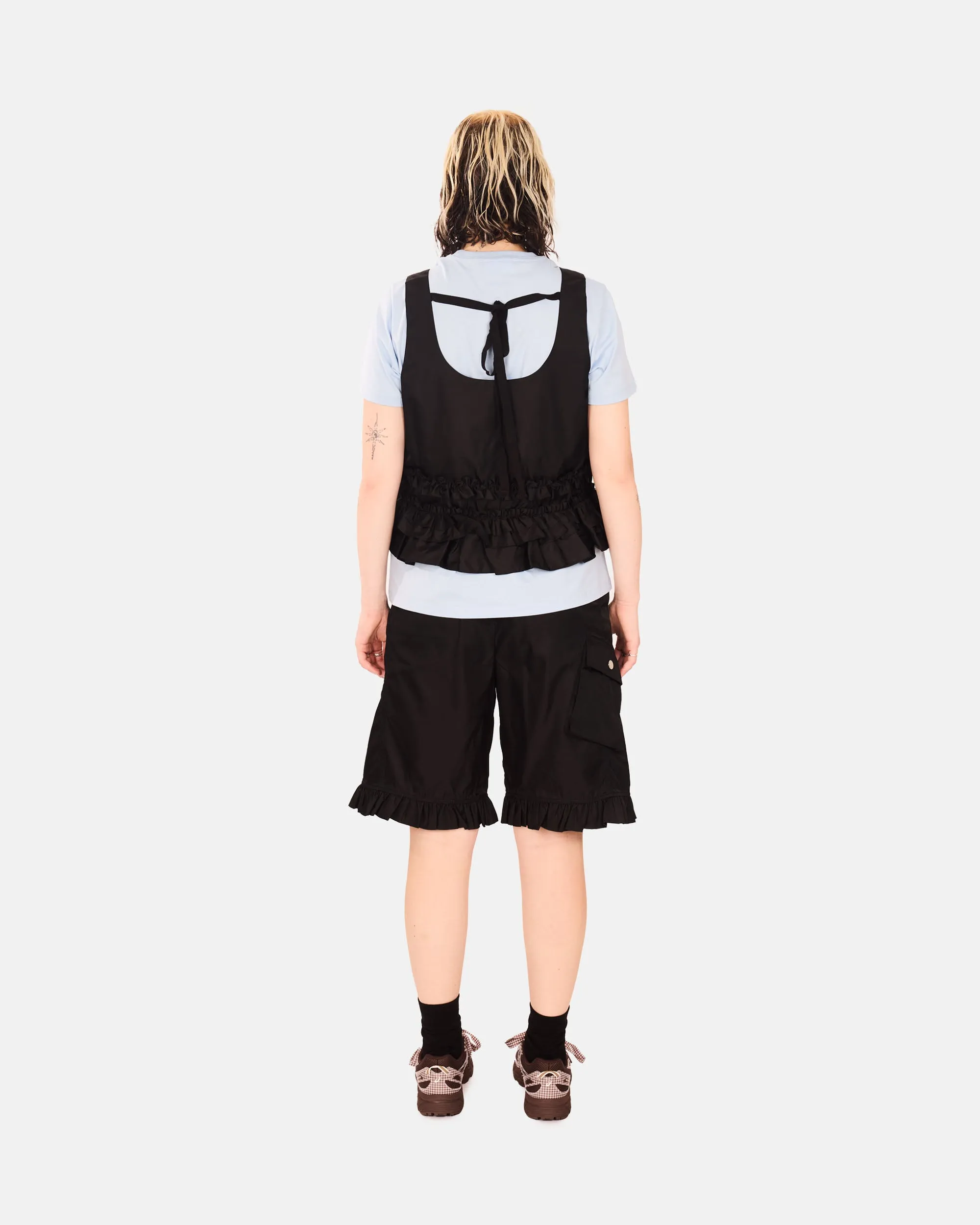 Duchesse Nylon Open Back Frill Top