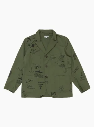 Graffiti Print Ripstop Jacket Olive