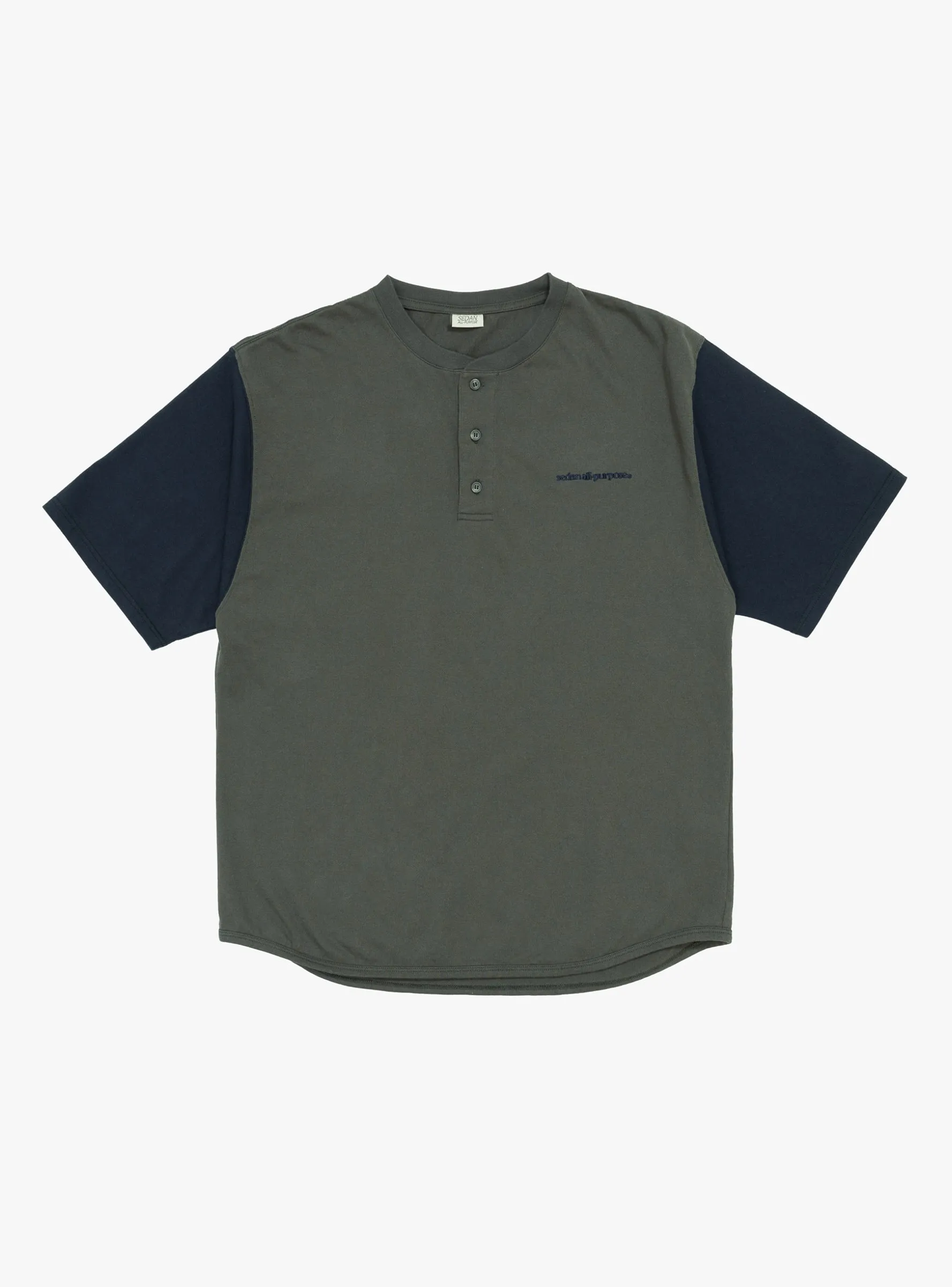 Henleyneck Baseball Tee Charcoal and Navy