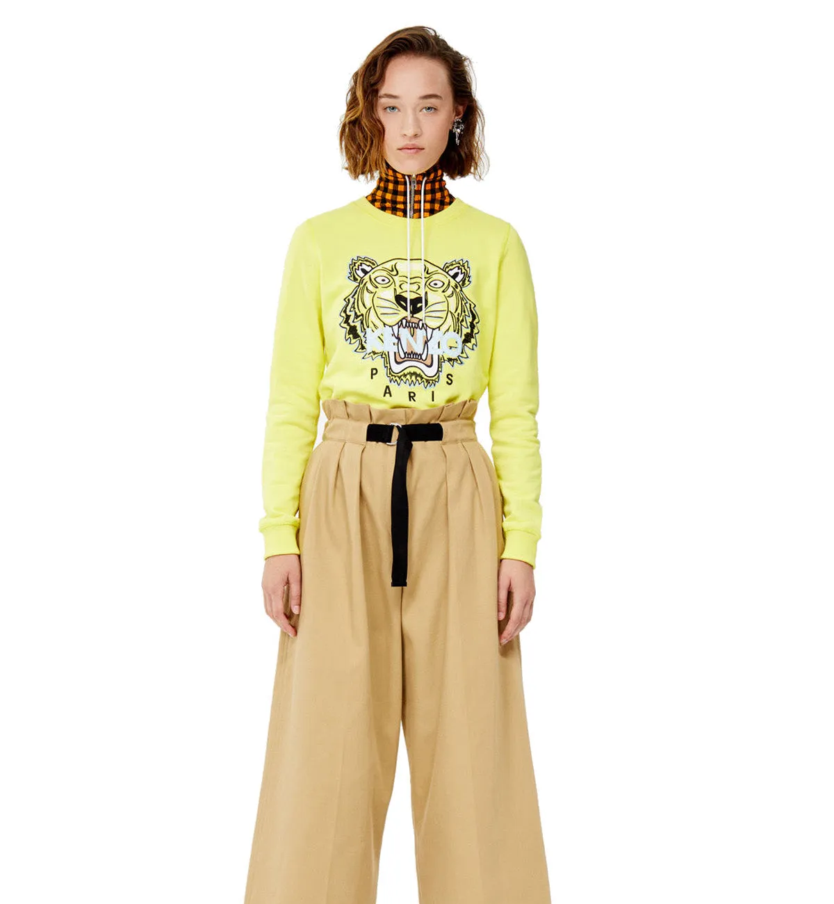 Kenzo Black White Embroidered Tiger Logo Yellow Sweatshirt