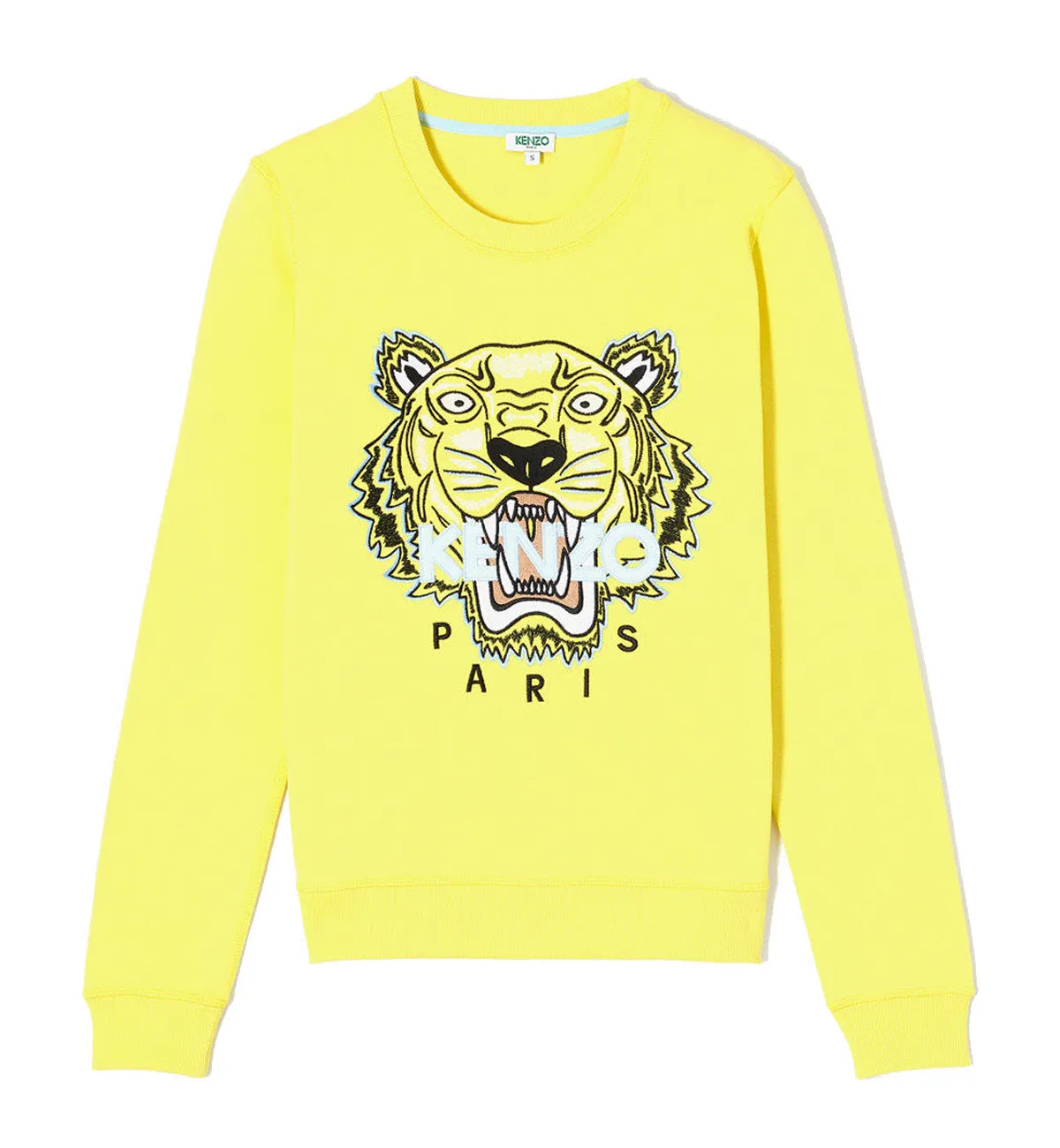 Kenzo Black White Embroidered Tiger Logo Yellow Sweatshirt