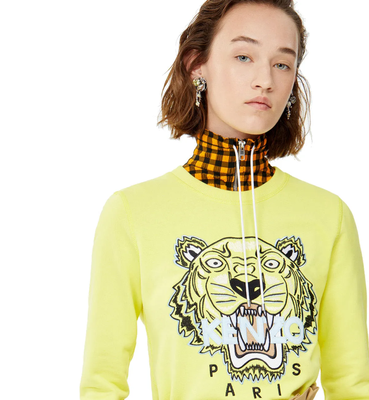 Kenzo Black White Embroidered Tiger Logo Yellow Sweatshirt