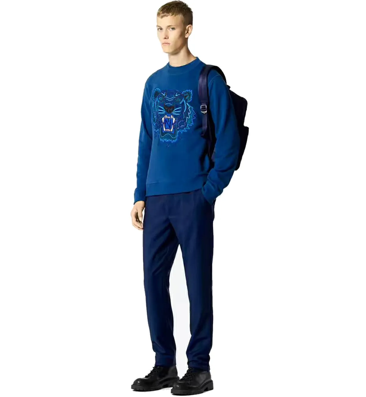 Kenzo Dark Blue Cyan Embroidered Tiger Logo Blue Sweatshirt