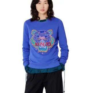 Kenzo Orange Green Embroidered Tiger Logo Blue Sweatshirt