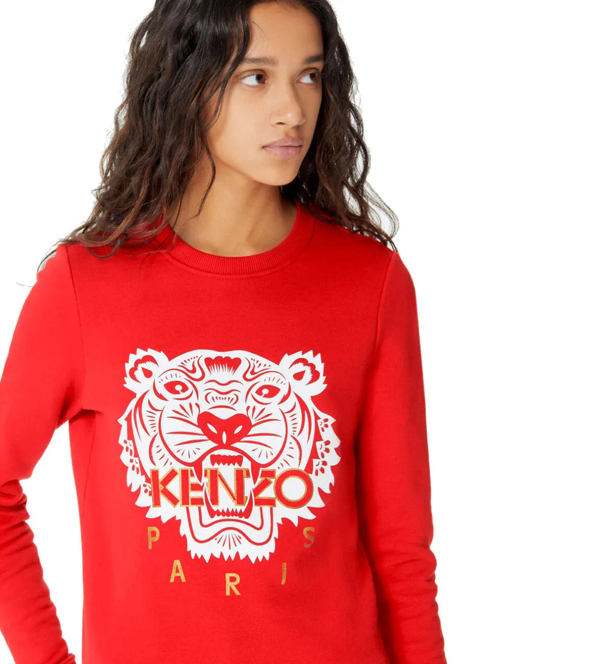 Kenzo White Gold Embroidered Tiger Logo Red Sweatshirt
