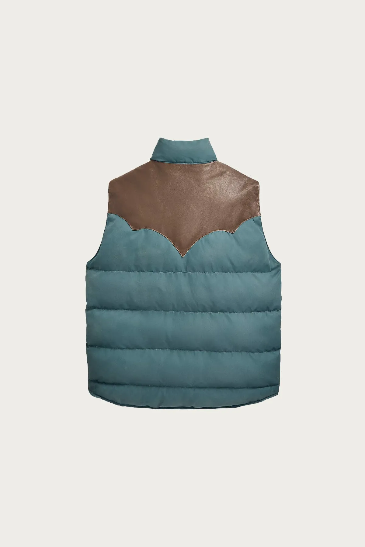 Leather-Yoke Quilted Vest - Vintage Blue