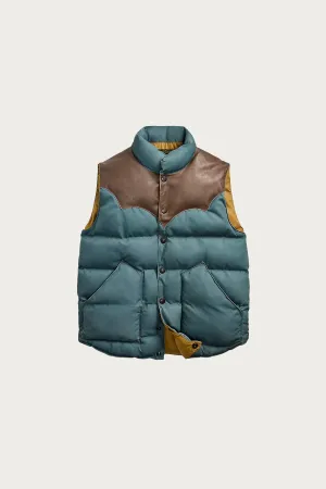 Leather-Yoke Quilted Vest - Vintage Blue