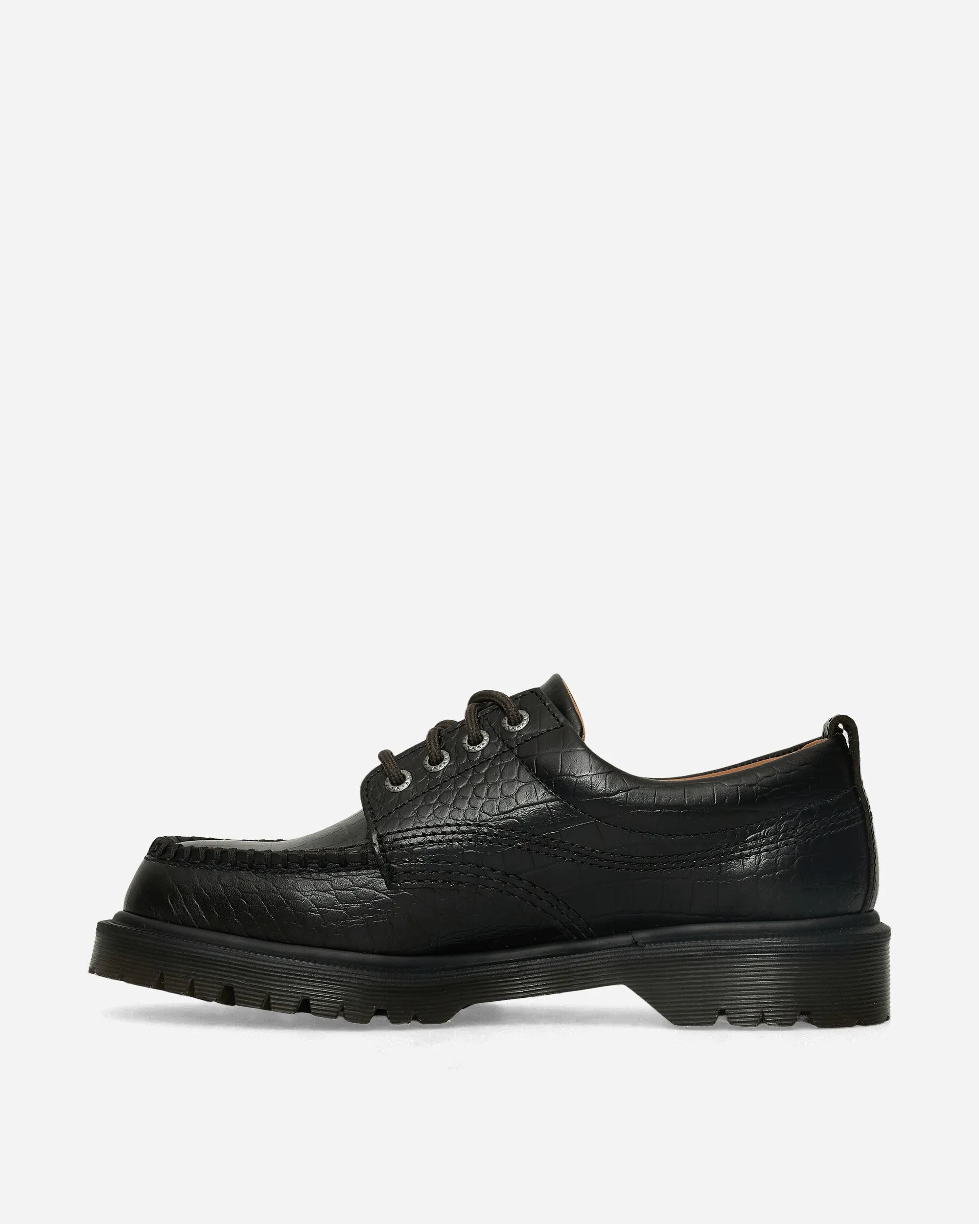 Lowell Crocodile Analine Leather Moc Toe Shoes Black