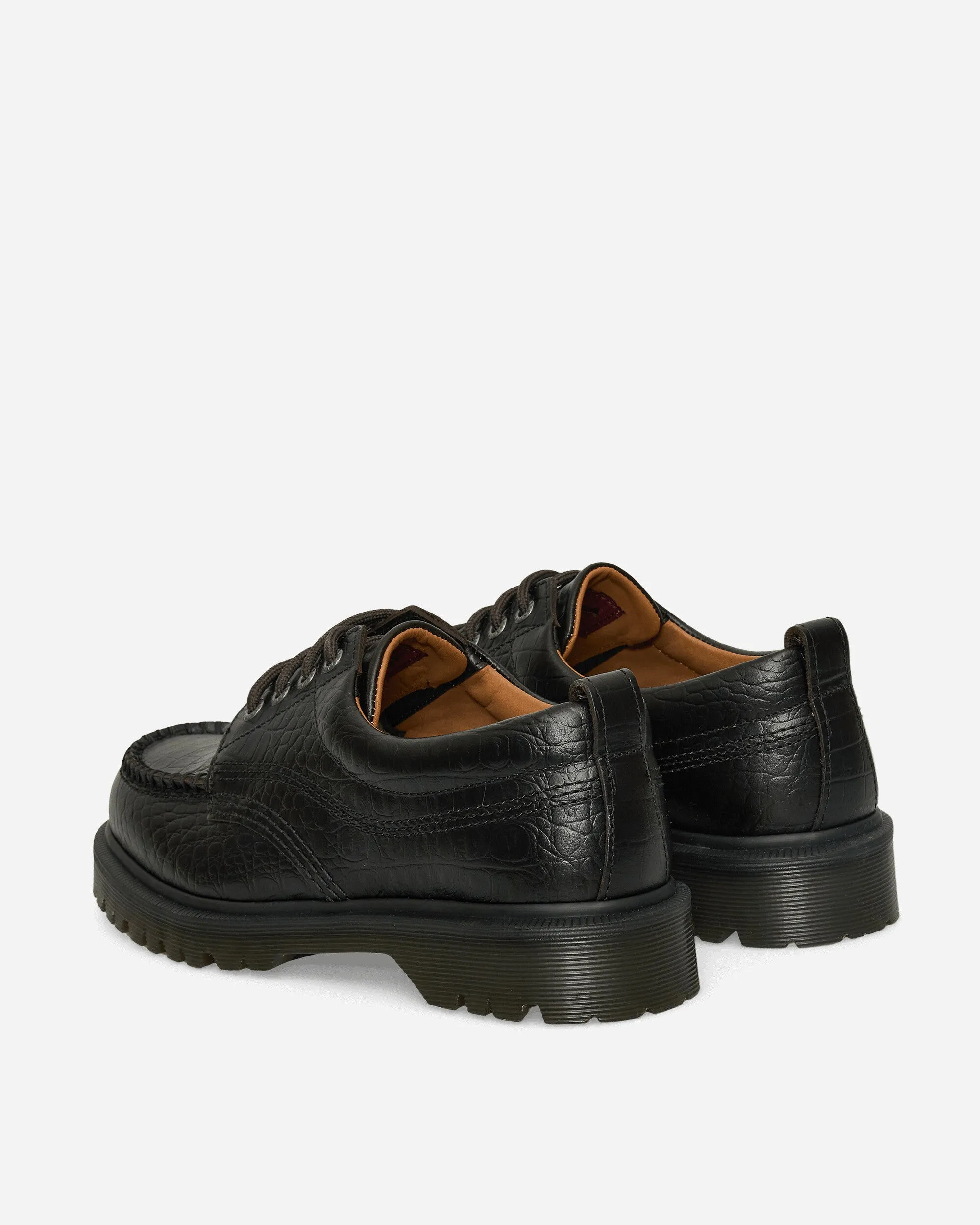Lowell Crocodile Analine Leather Moc Toe Shoes Black