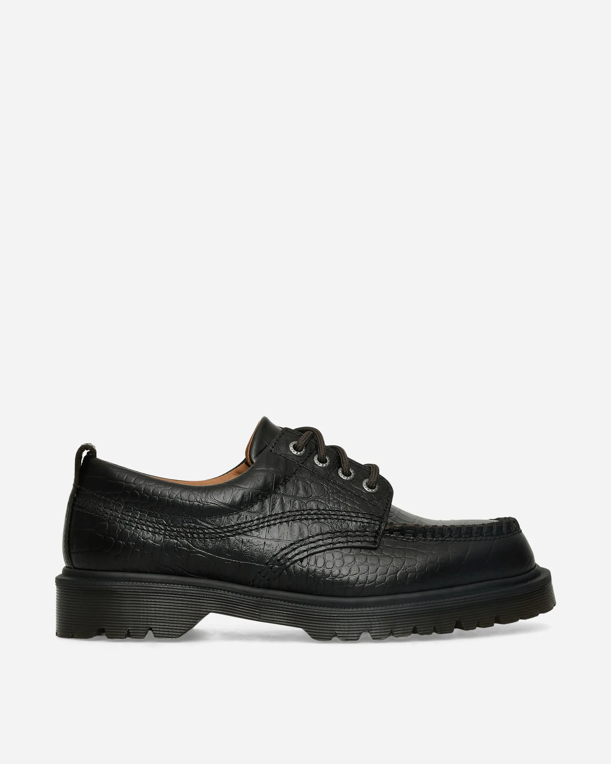Lowell Crocodile Analine Leather Moc Toe Shoes Black