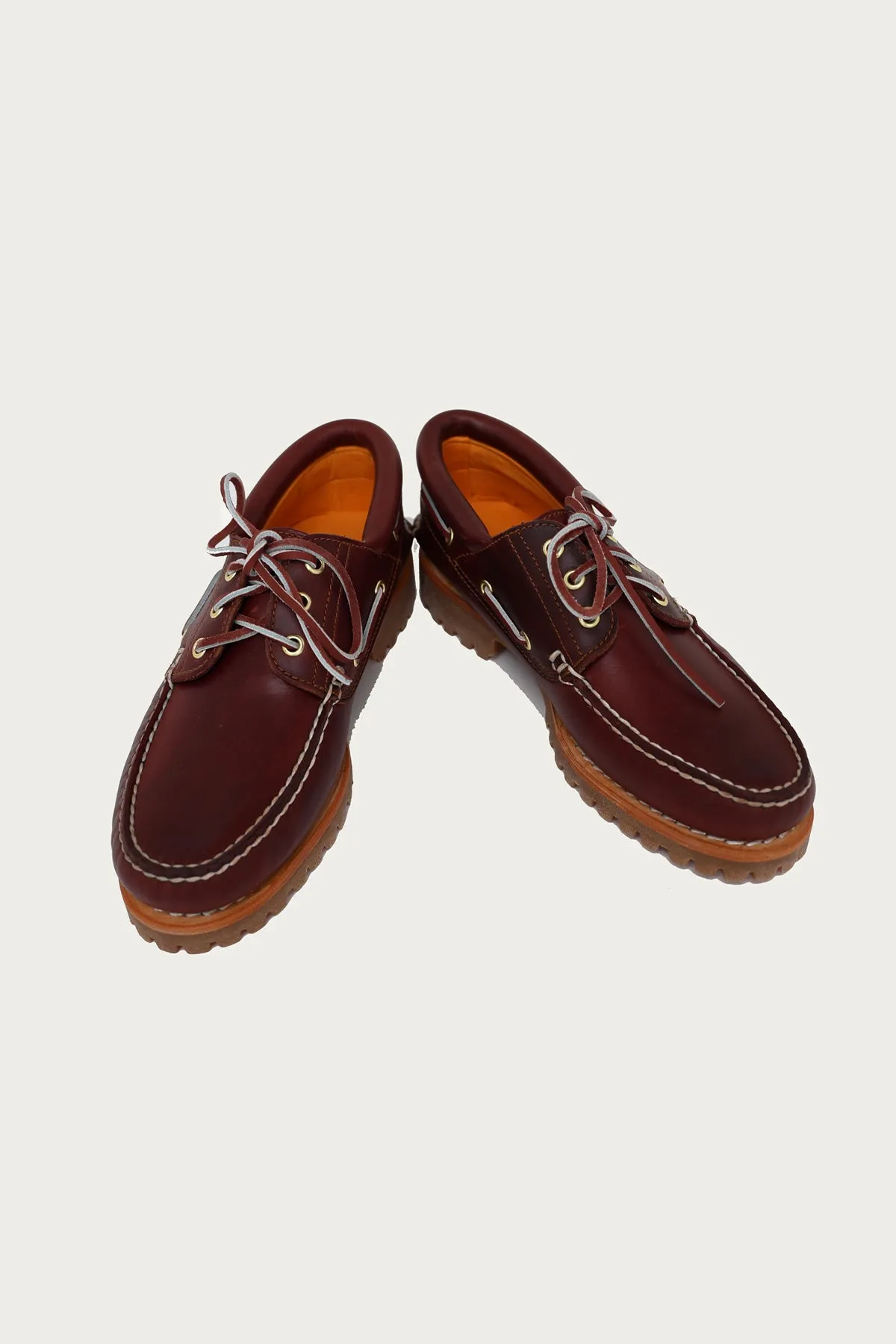 Men's 3-Eye Lug Handsewn Boat Shoe - Burgundy Full Grain