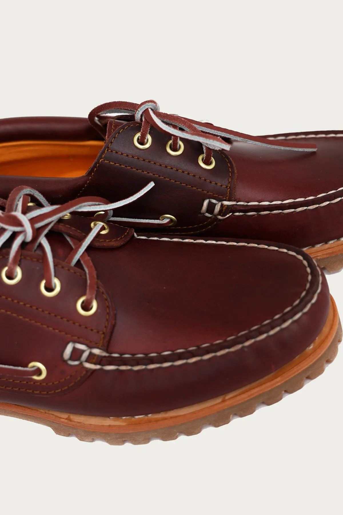 Men's 3-Eye Lug Handsewn Boat Shoe - Burgundy Full Grain