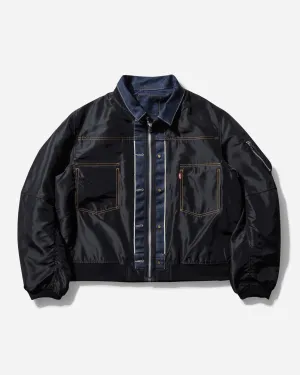Men's sacai Denim x Nylon Twill Reversible Bomber Jacket Black