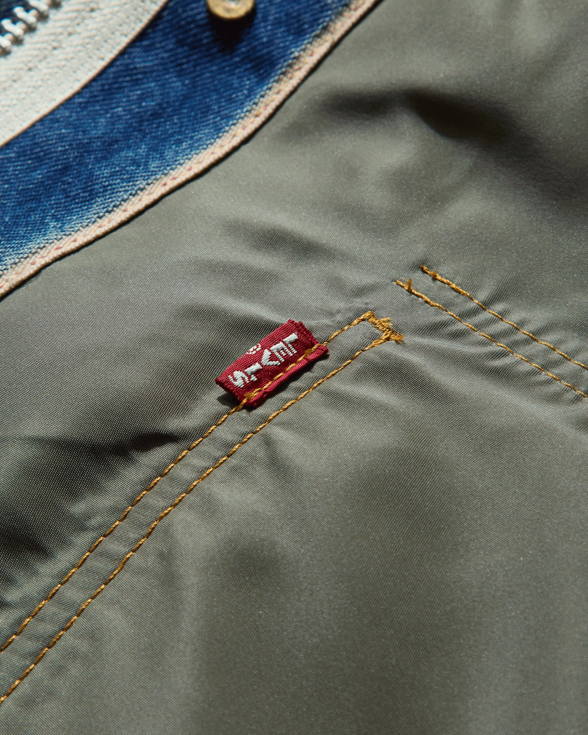 Men's sacai Denim x Nylon Twill Reversible Bomber Jacket Khaki