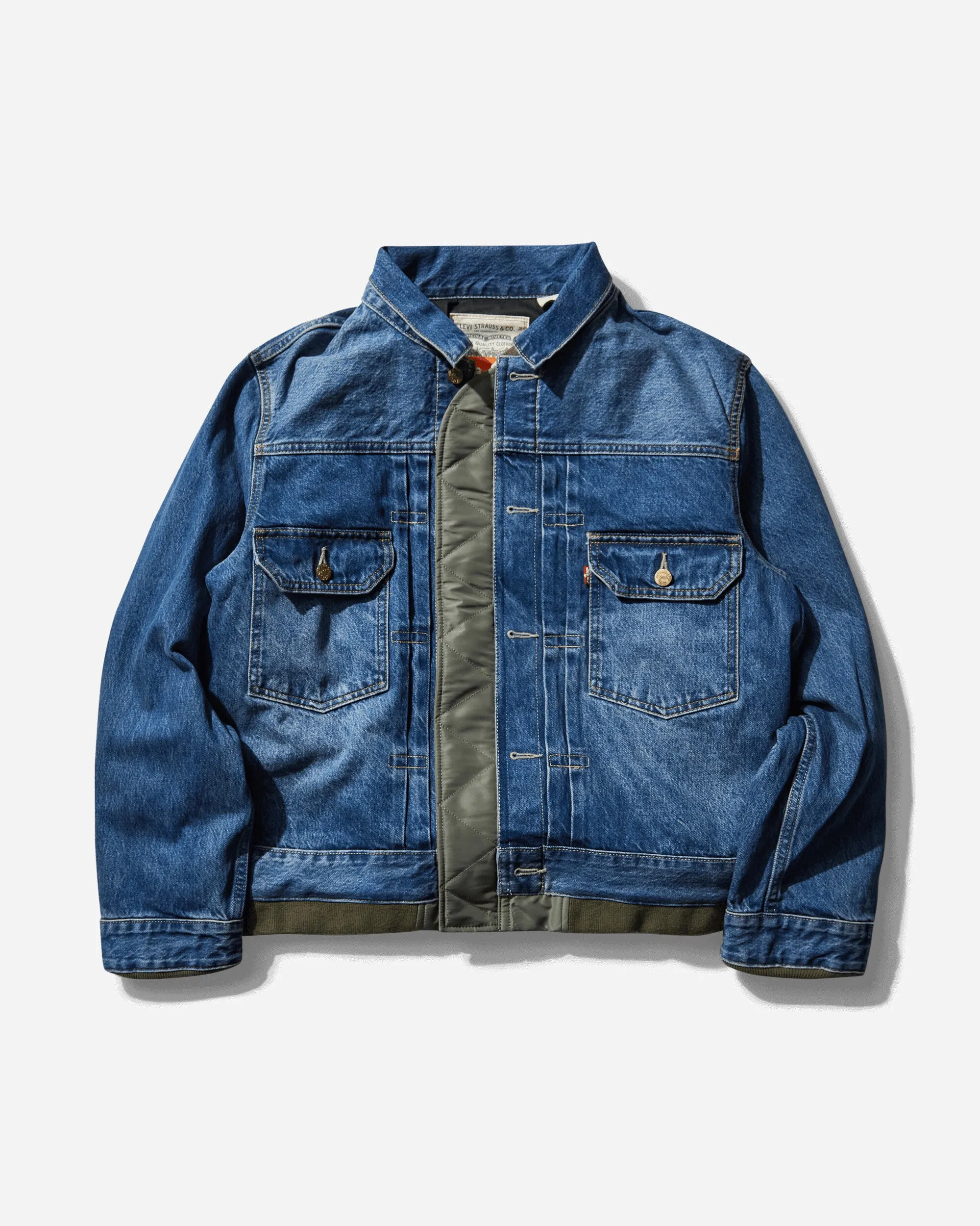 Men's sacai Denim x Nylon Twill Reversible Bomber Jacket Khaki