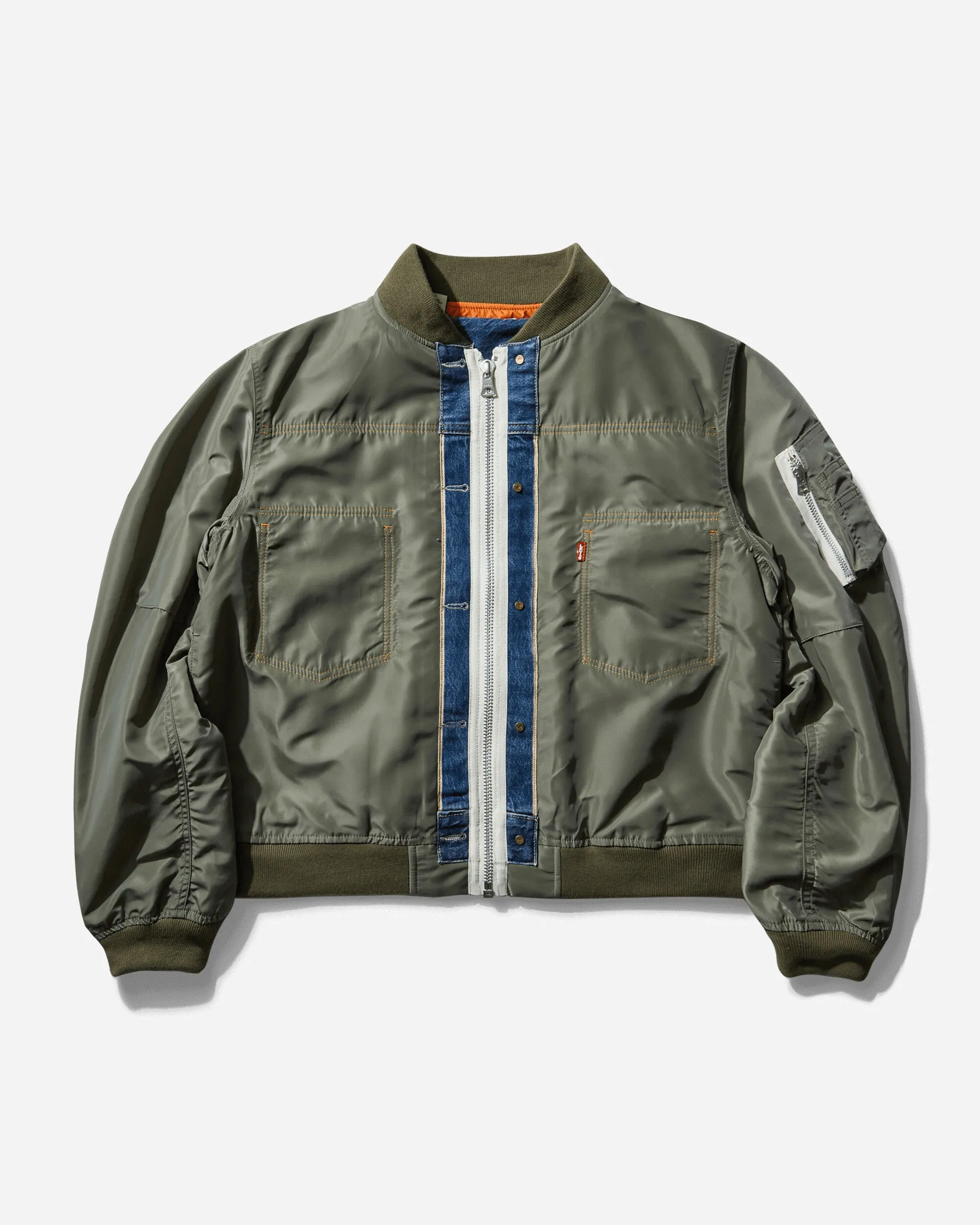 Men's sacai Denim x Nylon Twill Reversible Bomber Jacket Khaki