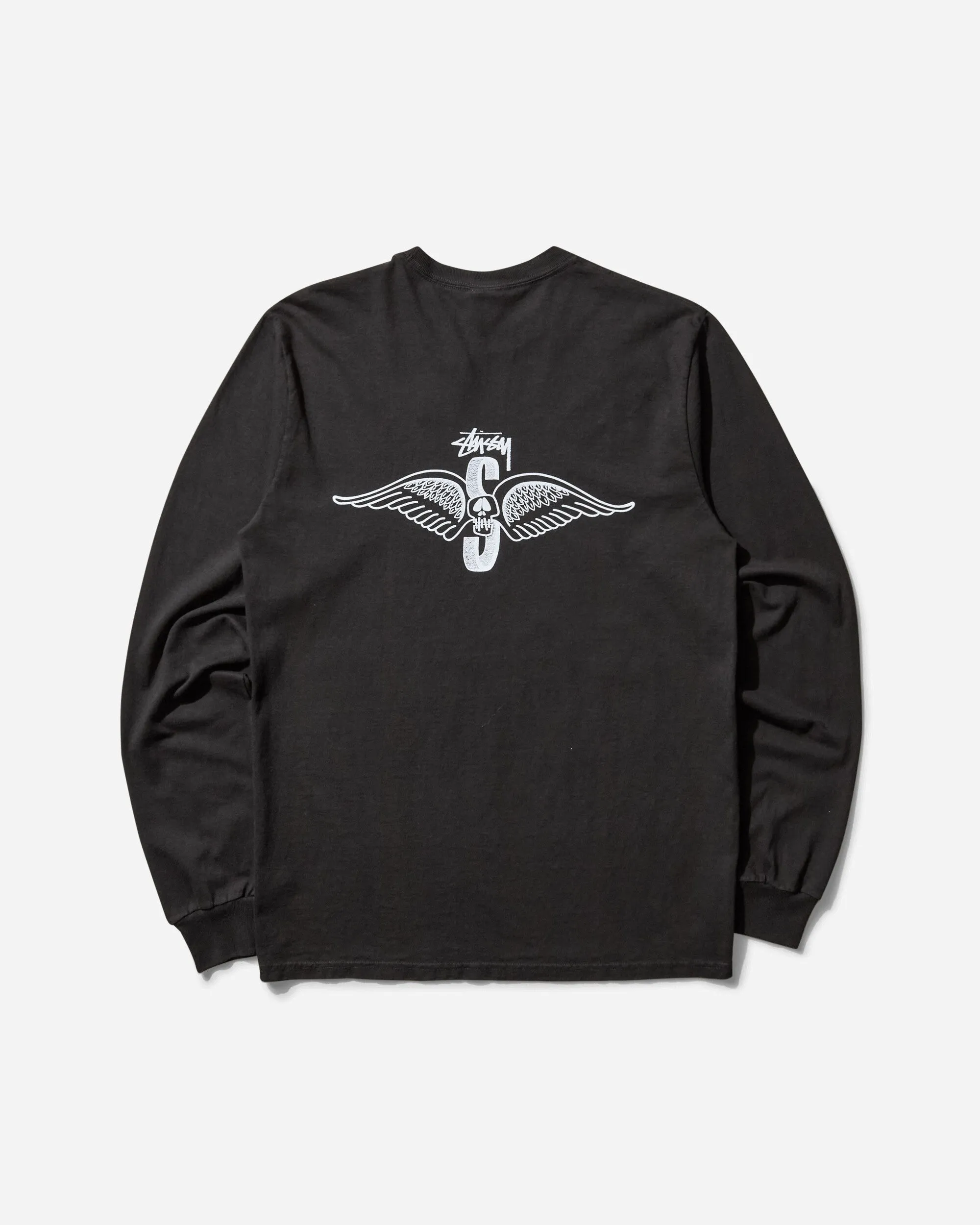 Men's Skull Wings Pigment Dyed Longsleeve T-Shirt Black