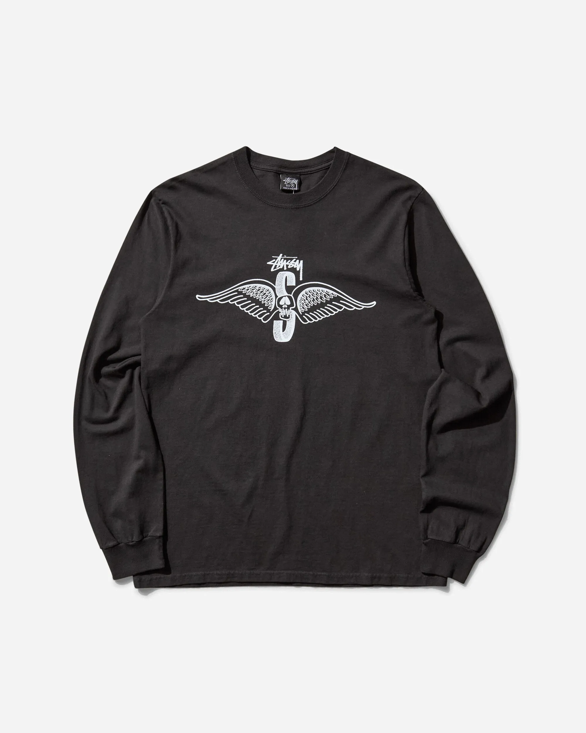 Men's Skull Wings Pigment Dyed Longsleeve T-Shirt Black
