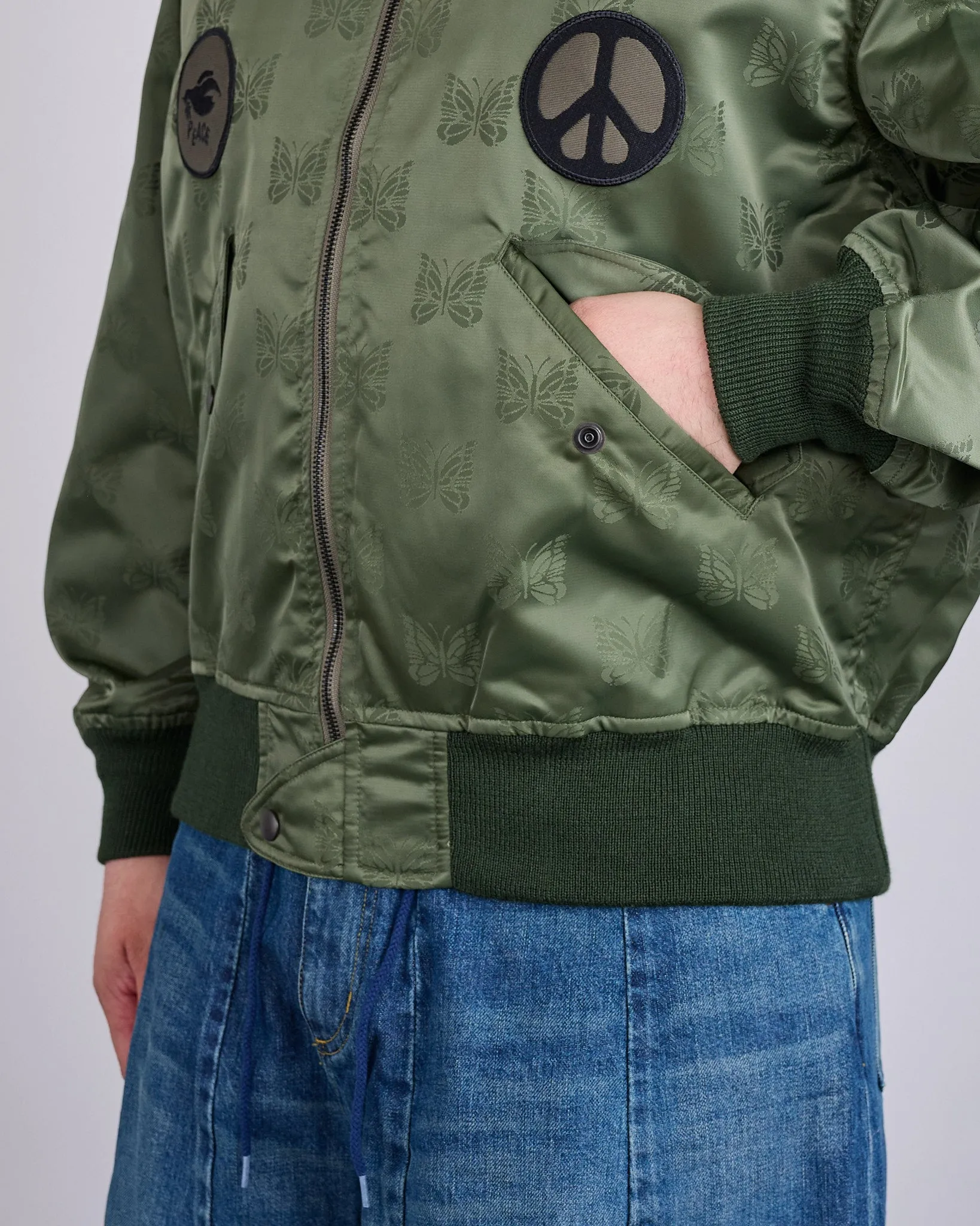 Needles L2-B Jacket Papillon Jacquard Sateen Olive