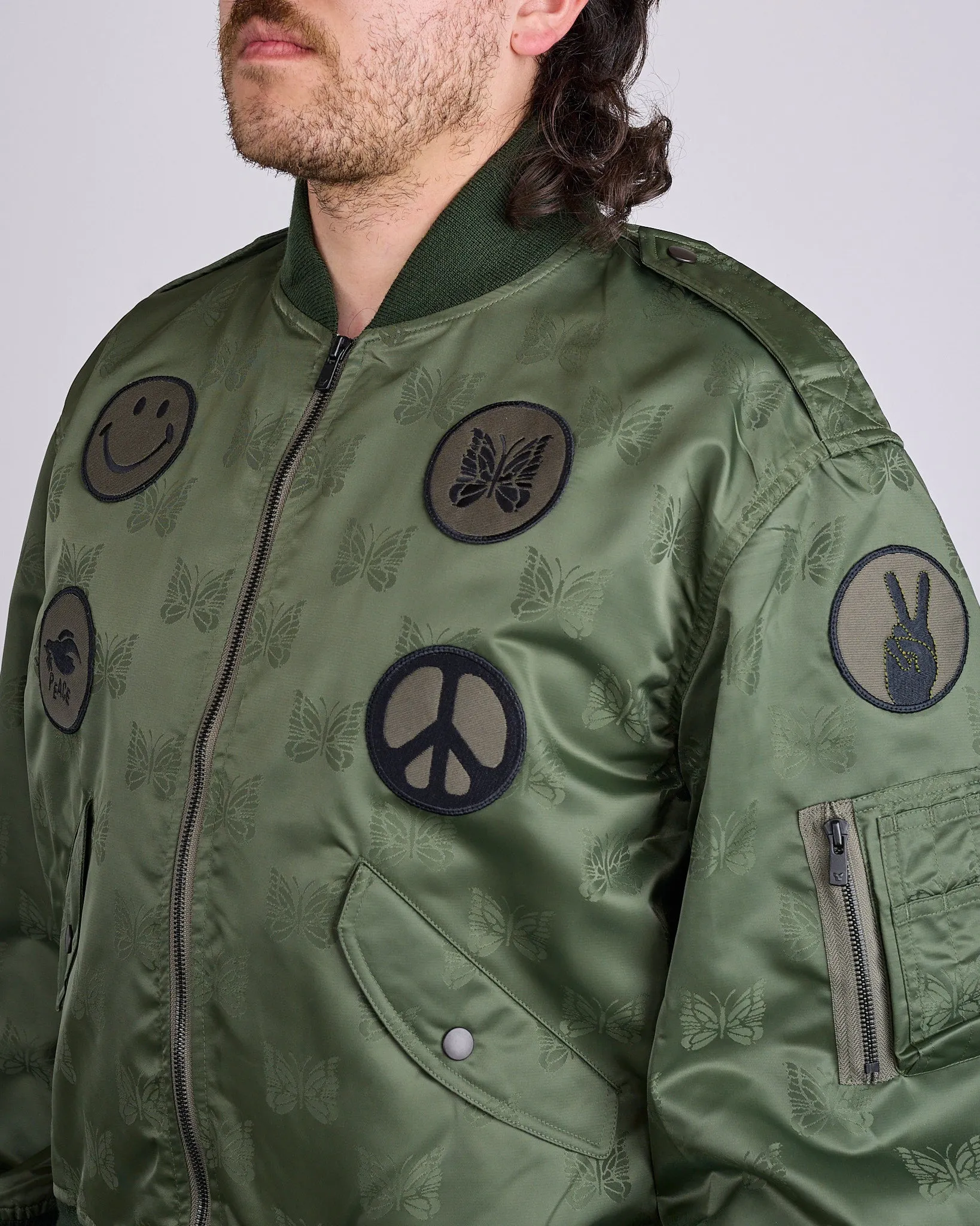 Needles L2-B Jacket Papillon Jacquard Sateen Olive