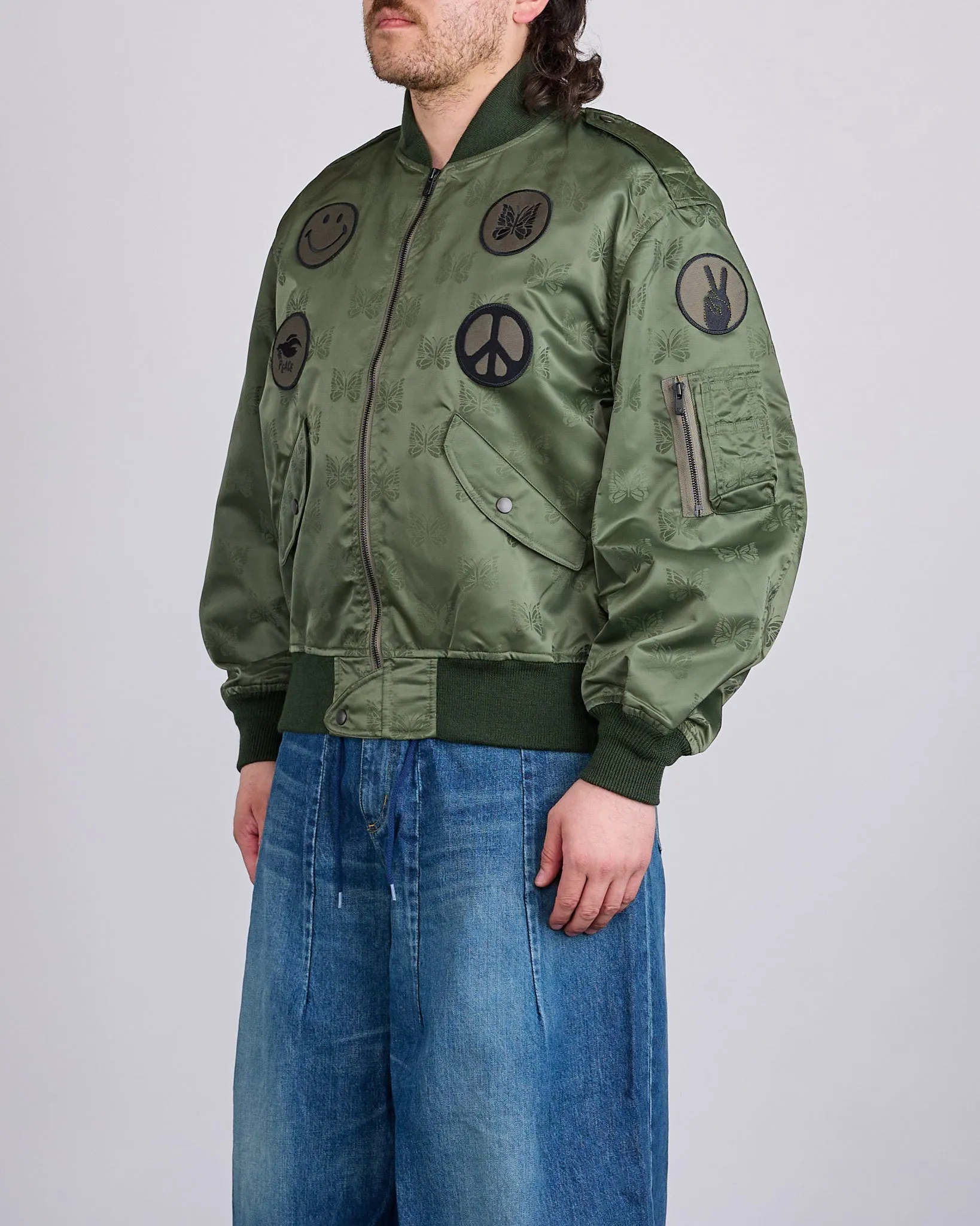 Needles L2-B Jacket Papillon Jacquard Sateen Olive