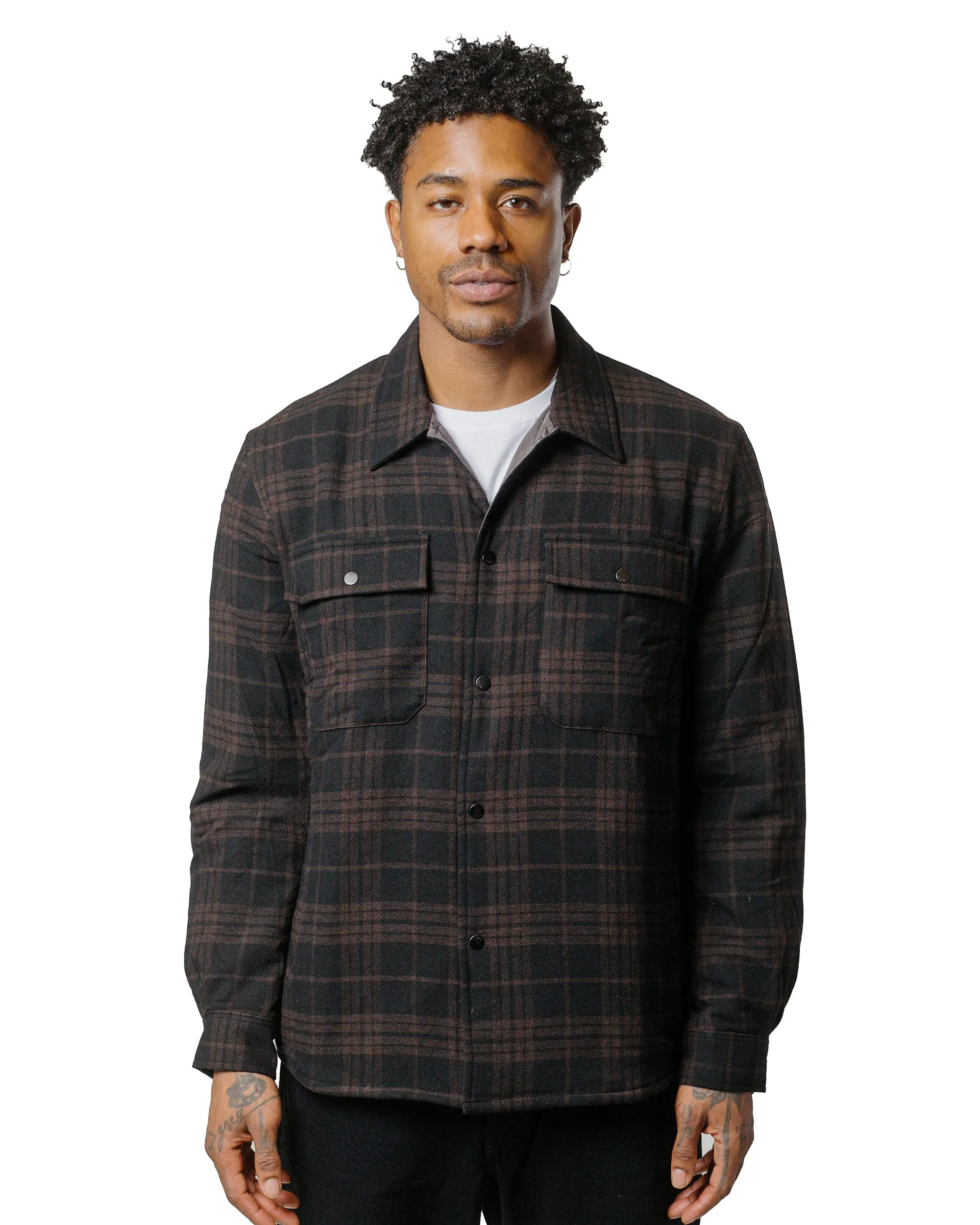 Norse Projects Hjalmer Insulated Wool Check Overshirt Espresso