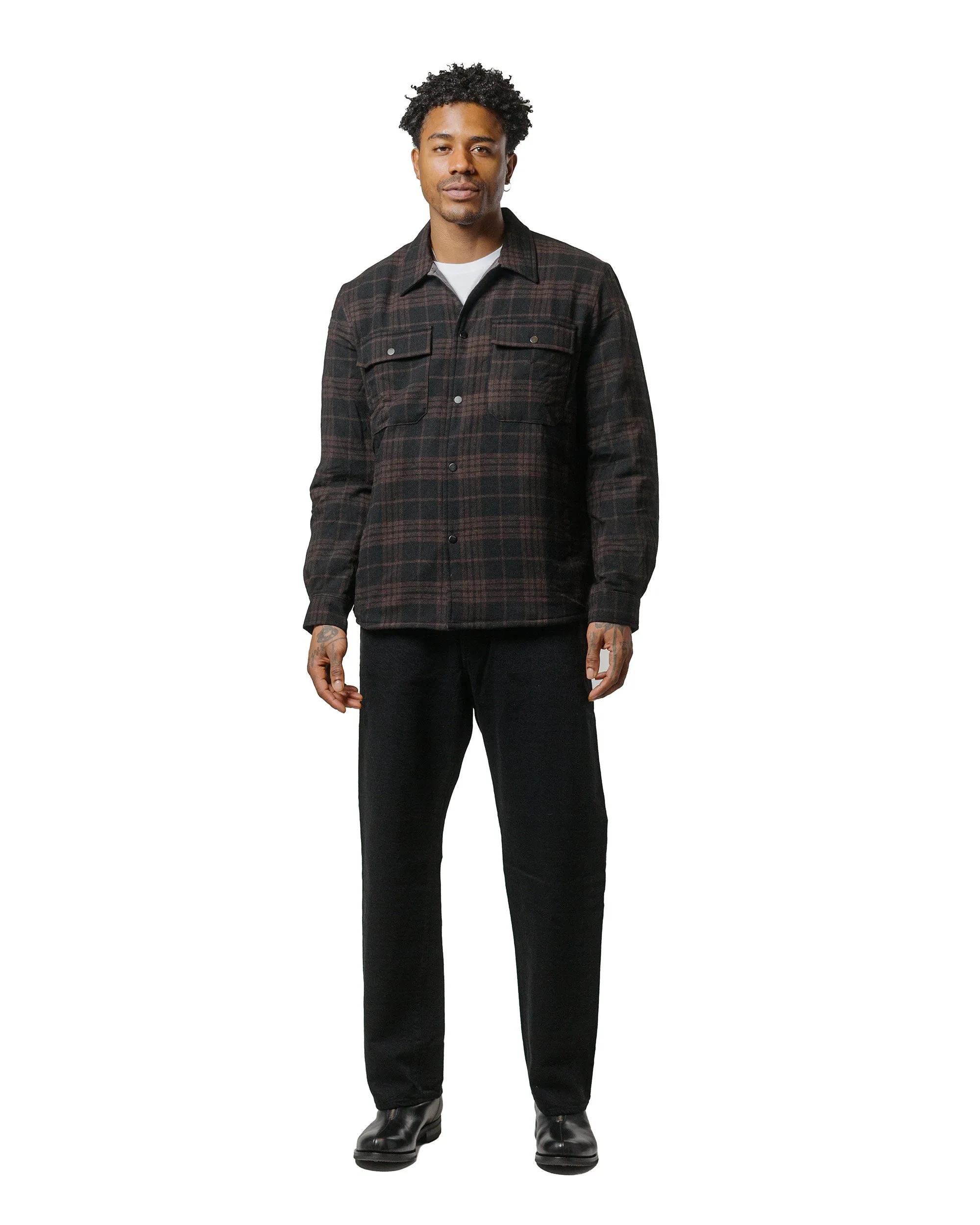 Norse Projects Hjalmer Insulated Wool Check Overshirt Espresso