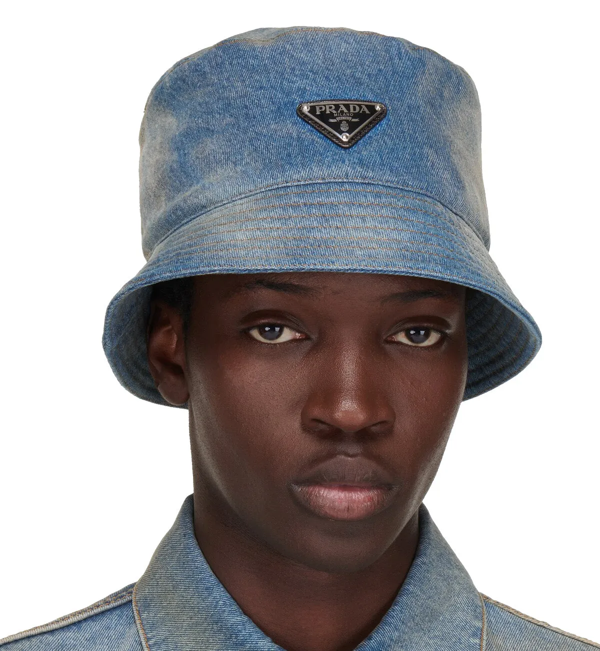Prada Logo Denim Bucket Hat