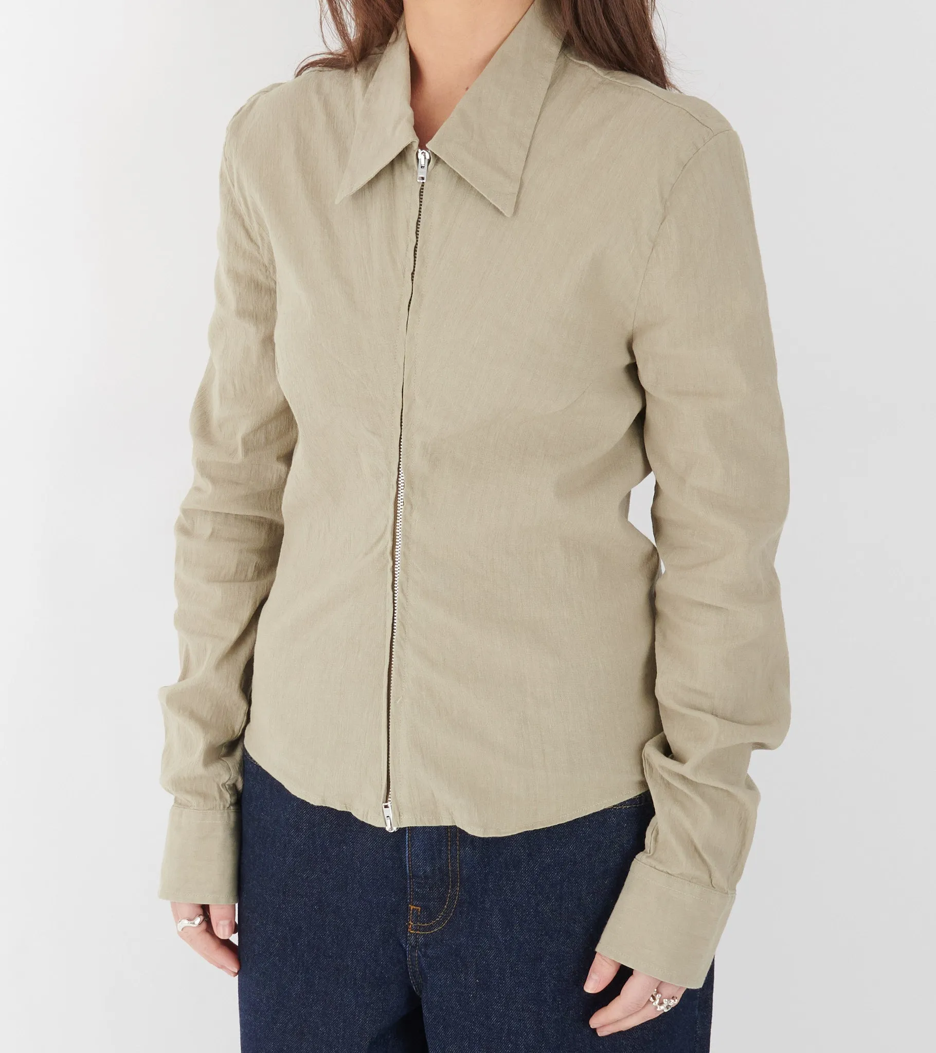 Slim Zip Shirt Dry Grass Rugged Lincot