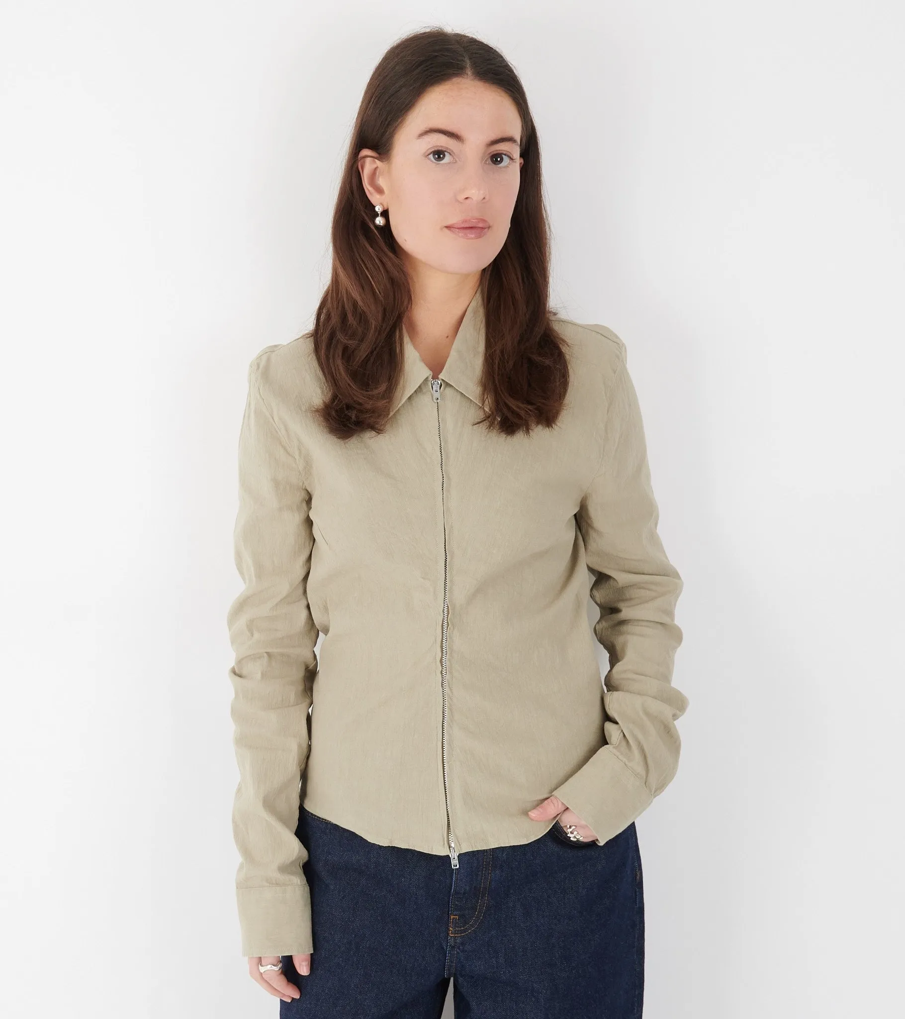 Slim Zip Shirt Dry Grass Rugged Lincot