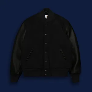 THE ALBANY - Black Melton Wool/Black Leather Contemporary Fit