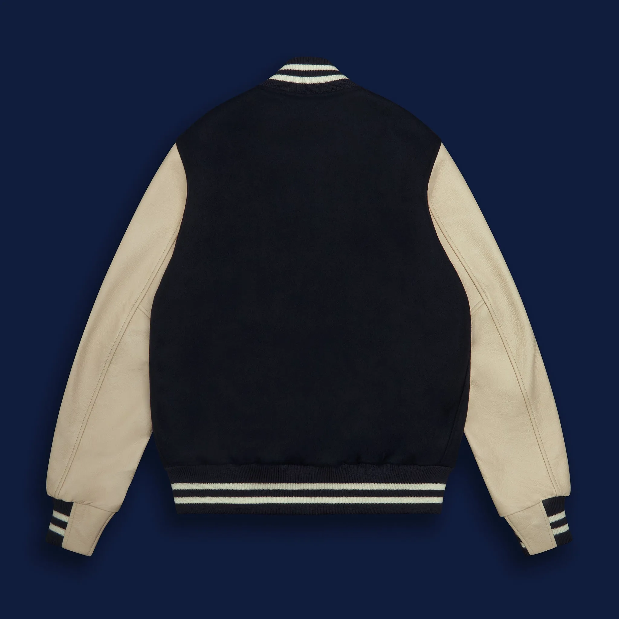 THE ALBANY - Navy Melton Wool/Stone Leather Tall Contemporary Fit