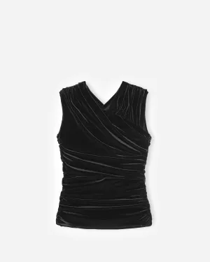 Velvet Jersey Ruched Crossover Blouse