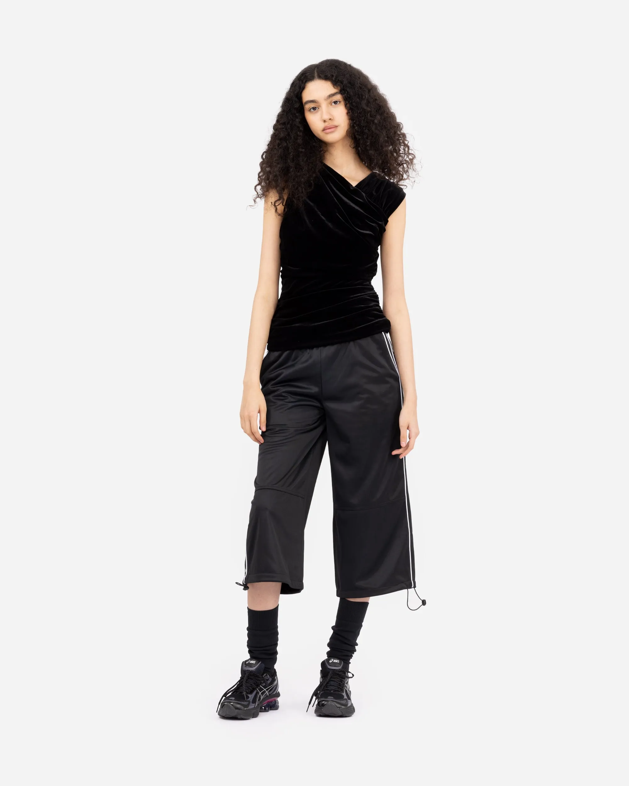 Velvet Jersey Ruched Crossover Blouse