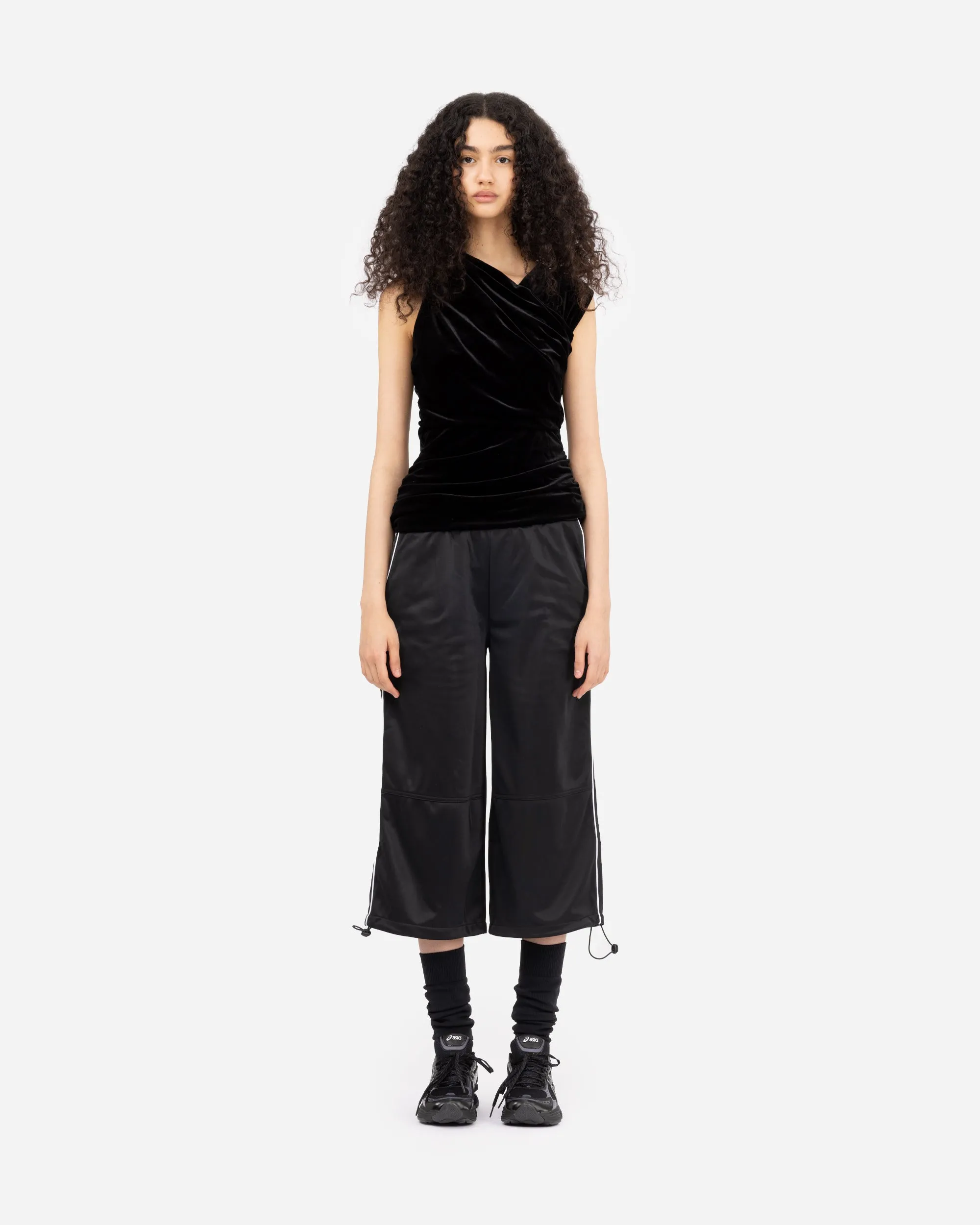 Velvet Jersey Ruched Crossover Blouse