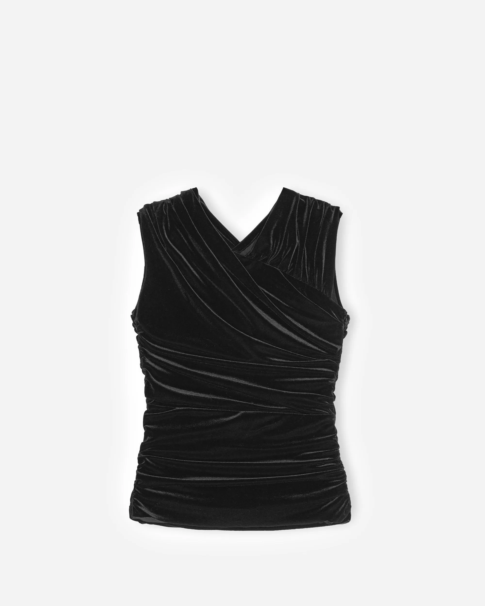 Velvet Jersey Ruched Crossover Blouse