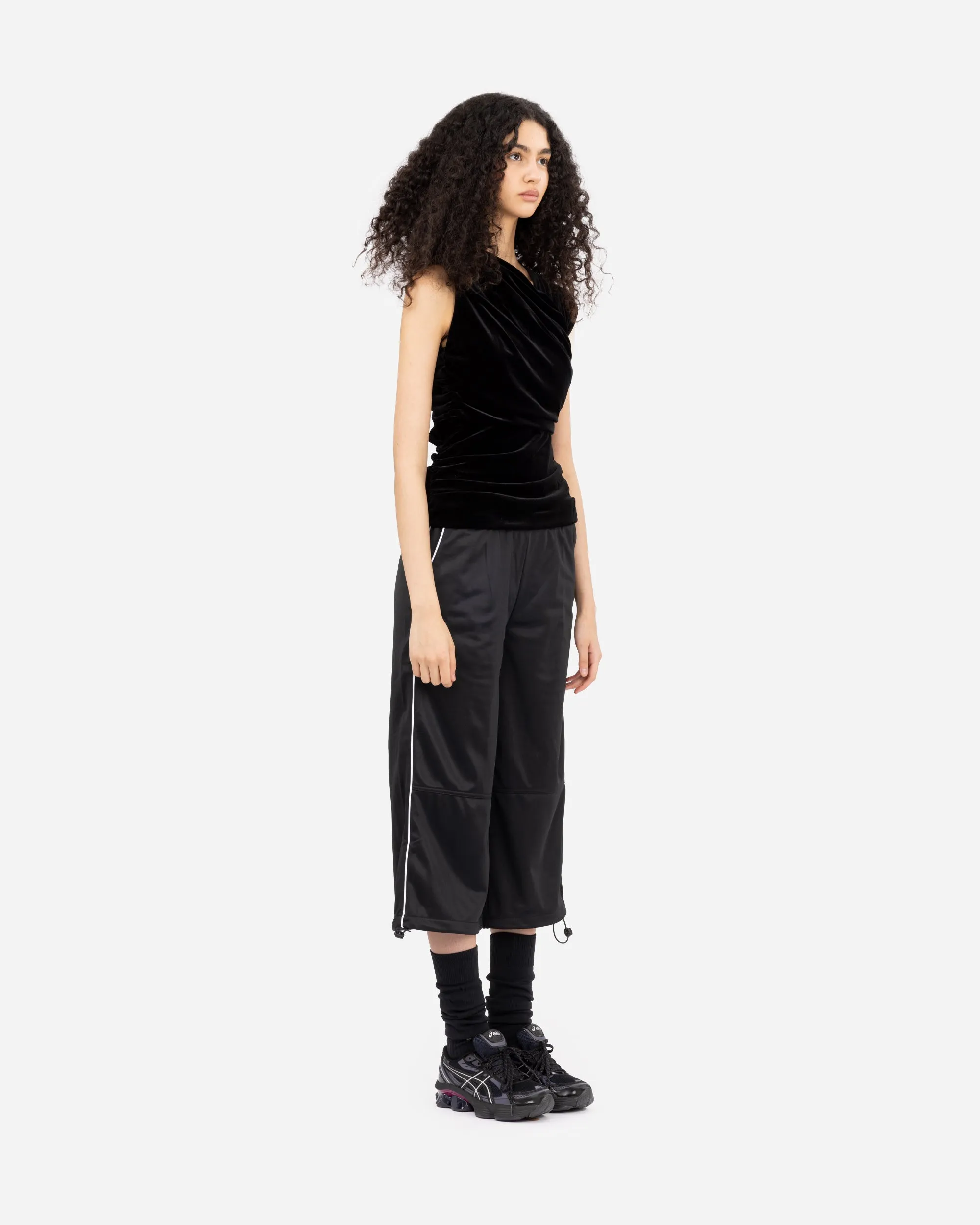Velvet Jersey Ruched Crossover Blouse