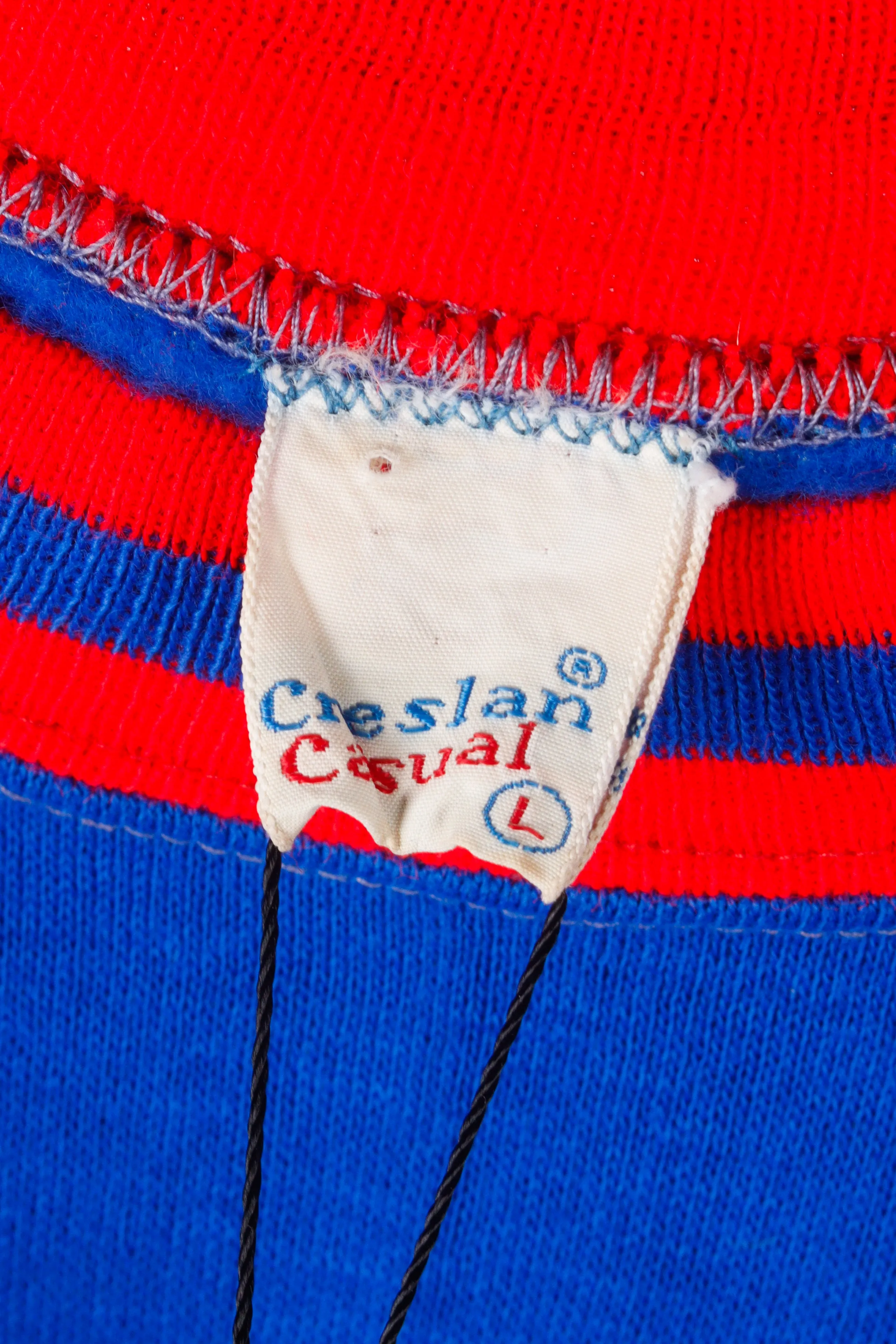 Vintage 60's Creslan Casual 'Striped Ringer' S/S Crewneck Sweatshirt Blue